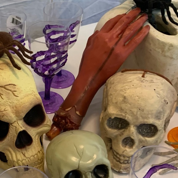 4 Skulls, 2 Bloody Cut off Arms & Furry Spiders - Picture 4 of 12